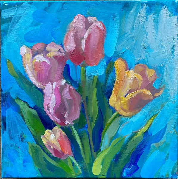 NEW! Tulips on Blue
